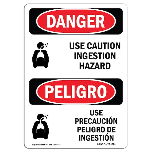 Safety Sign, OSHA Danger, 24" Height, Aluminum, Use Caution Ingestion Hazard Spanish